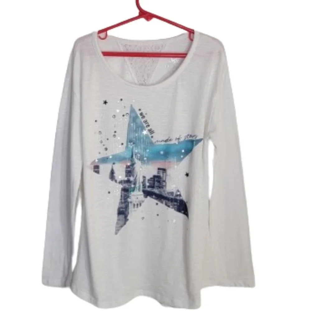 Justice Girls Long Sleeve Statue of Liberty Graphic Tee White Blue Size 10